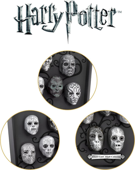 The Noble Collection Harry Potter Death Eater Mini Mask Collection - 16.5in (42cm) Wood Display and Miniature Replicas - Officially Licensed Film Set Movie Props Gifts