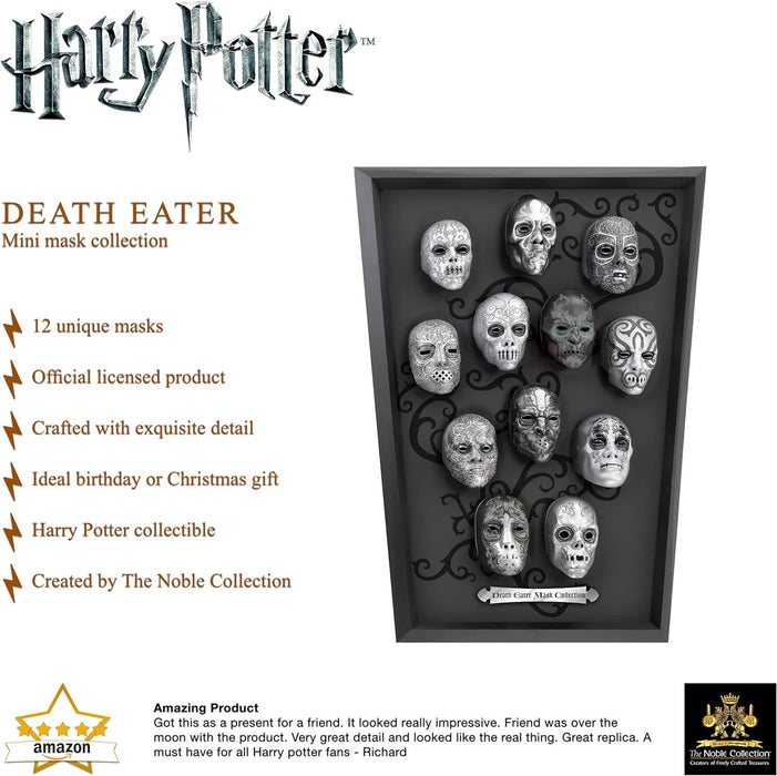 The Noble Collection Harry Potter Death Eater Mini Mask Collection - 16.5in (42cm) Wood Display and Miniature Replicas - Officially Licensed Film Set Movie Props Gifts