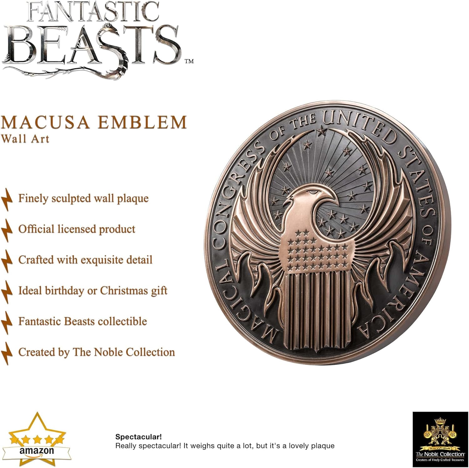 The Noble Collection Fantastic Beasts MACUSA Emblem Wall Art - 9.5in (24cm) Round Crest Wall Plaque - Officially Licensed Film Set Movie Props Gifts