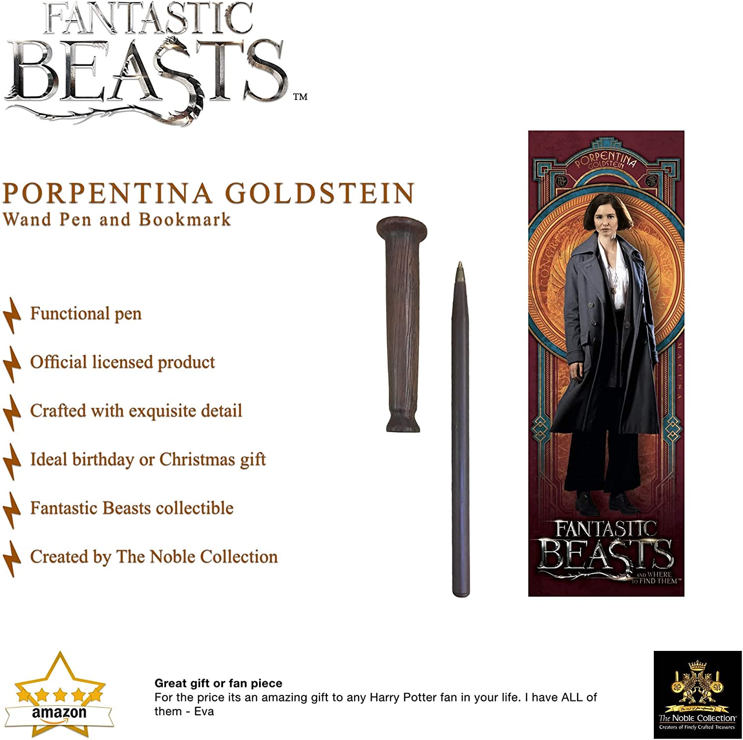 The Noble Collection Fantastic Beasts Porpentina Goldstein Wand Pen and Bookmark - 9in (23cm) Officially Licensed Film Set Movie Props Wand Gifts Stationery