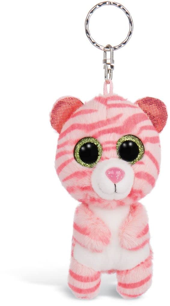 NICI 46311 Glubschis Tiger Fula 9cm Schlüsselanhänger, Plüschtieranhänger mit Schlüsselring, Stofftierschlüsselhalter, pink/weiß