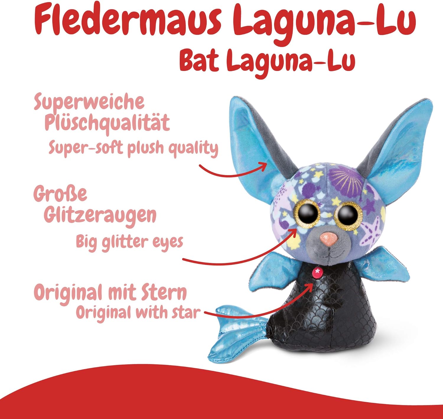 Nici 46824 GLUBSCHIS Cuddly Toy Mermaid Bat Laguna-Lu 15cm Laguna-Lu Bat 15 cm