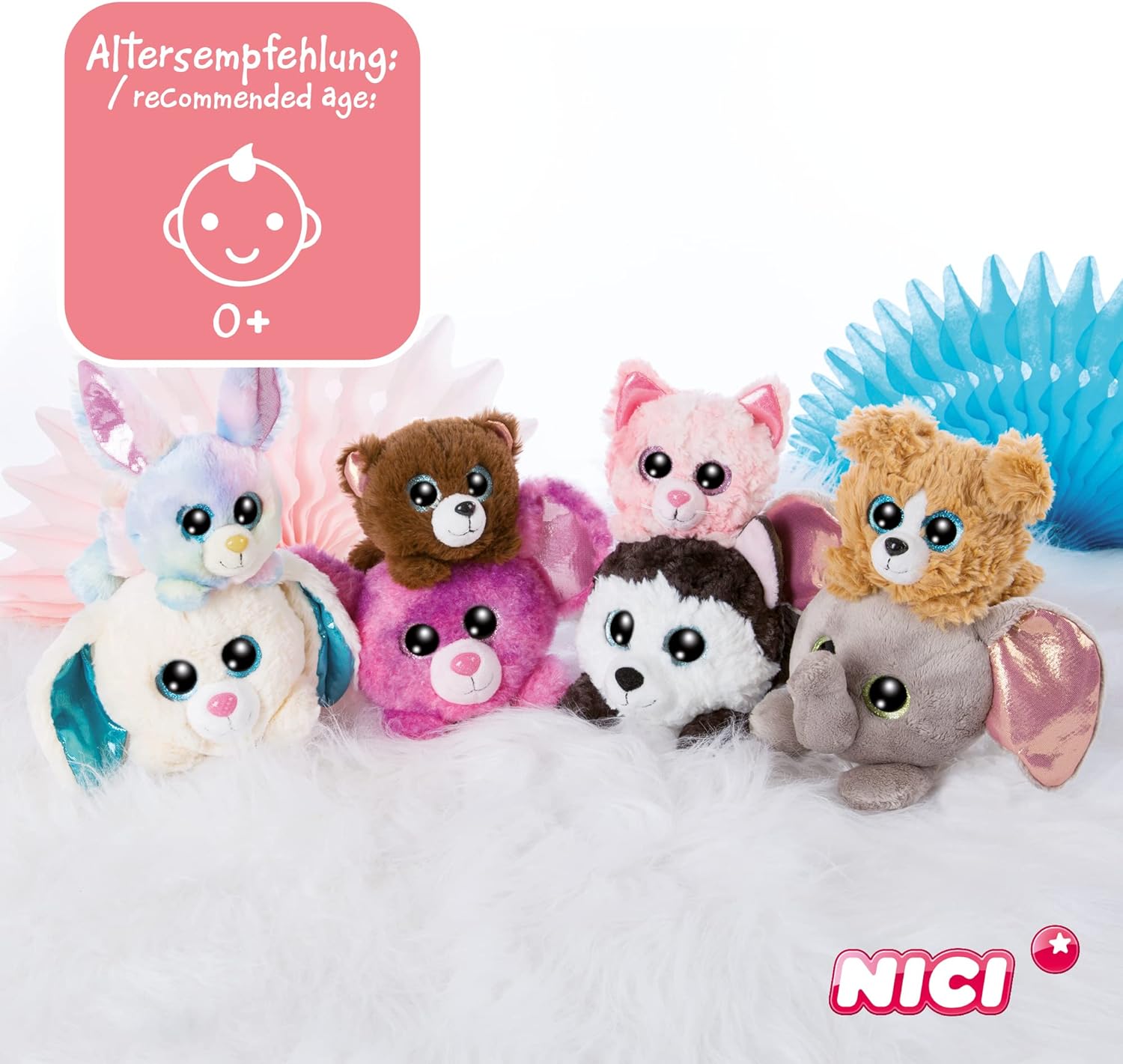 NICI 46923 Hund Original – Glubschis Dog Lollidog 15cm – Lying down stuffed animal with big, glittery Eyes – Fluffy soft cuddly toy lovers, 15 cm