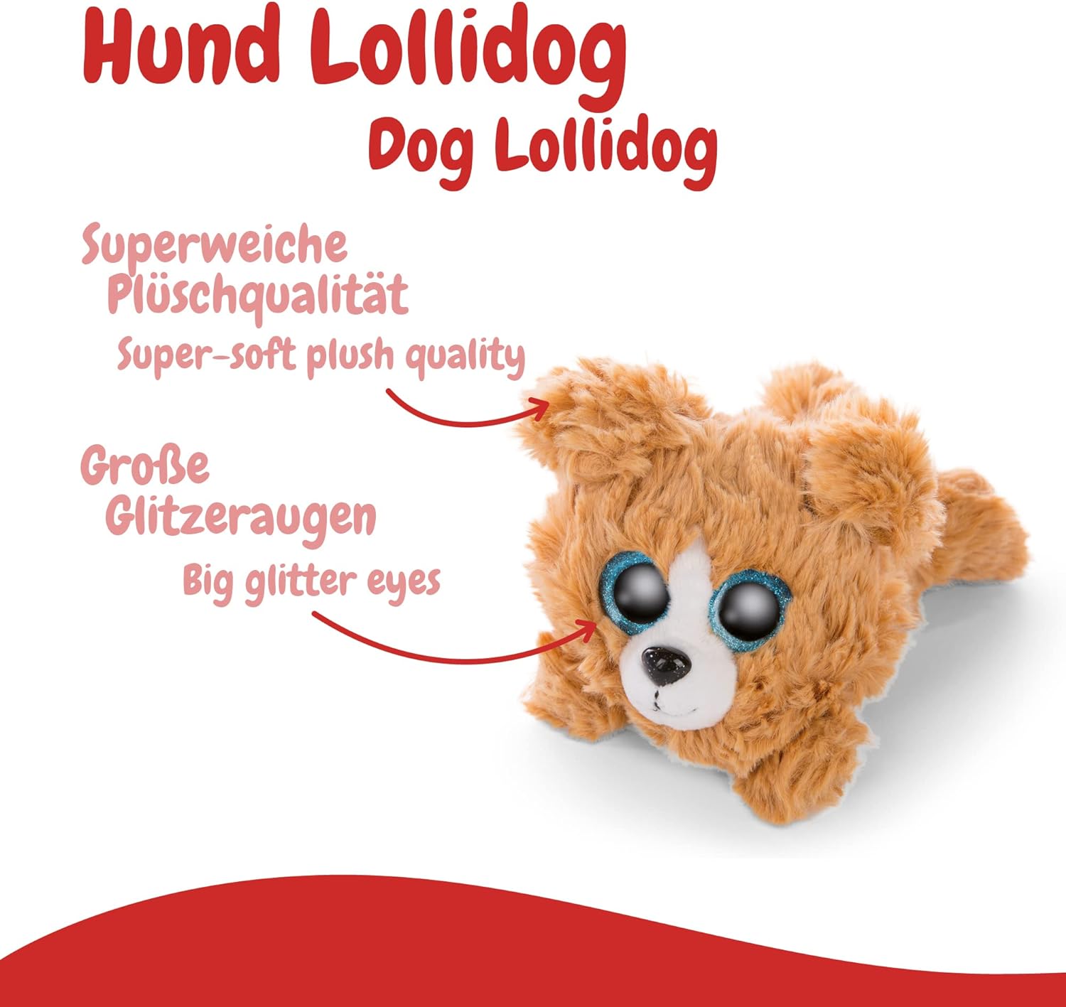 NICI 46923 Hund Original – Glubschis Dog Lollidog 15cm – Lying down stuffed animal with big, glittery Eyes – Fluffy soft cuddly toy lovers, 15 cm