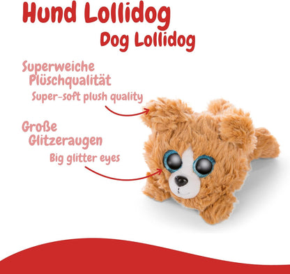 NICI 46923 Hund Original – Glubschis Dog Lollidog 15cm – Lying down stuffed animal with big, glittery Eyes – Fluffy soft cuddly toy lovers, 15 cm