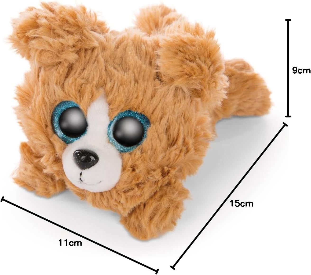 NICI 46923 Hund Original – Glubschis Dog Lollidog 15cm – Lying down stuffed animal with big, glittery Eyes – Fluffy soft cuddly toy lovers, 15 cm