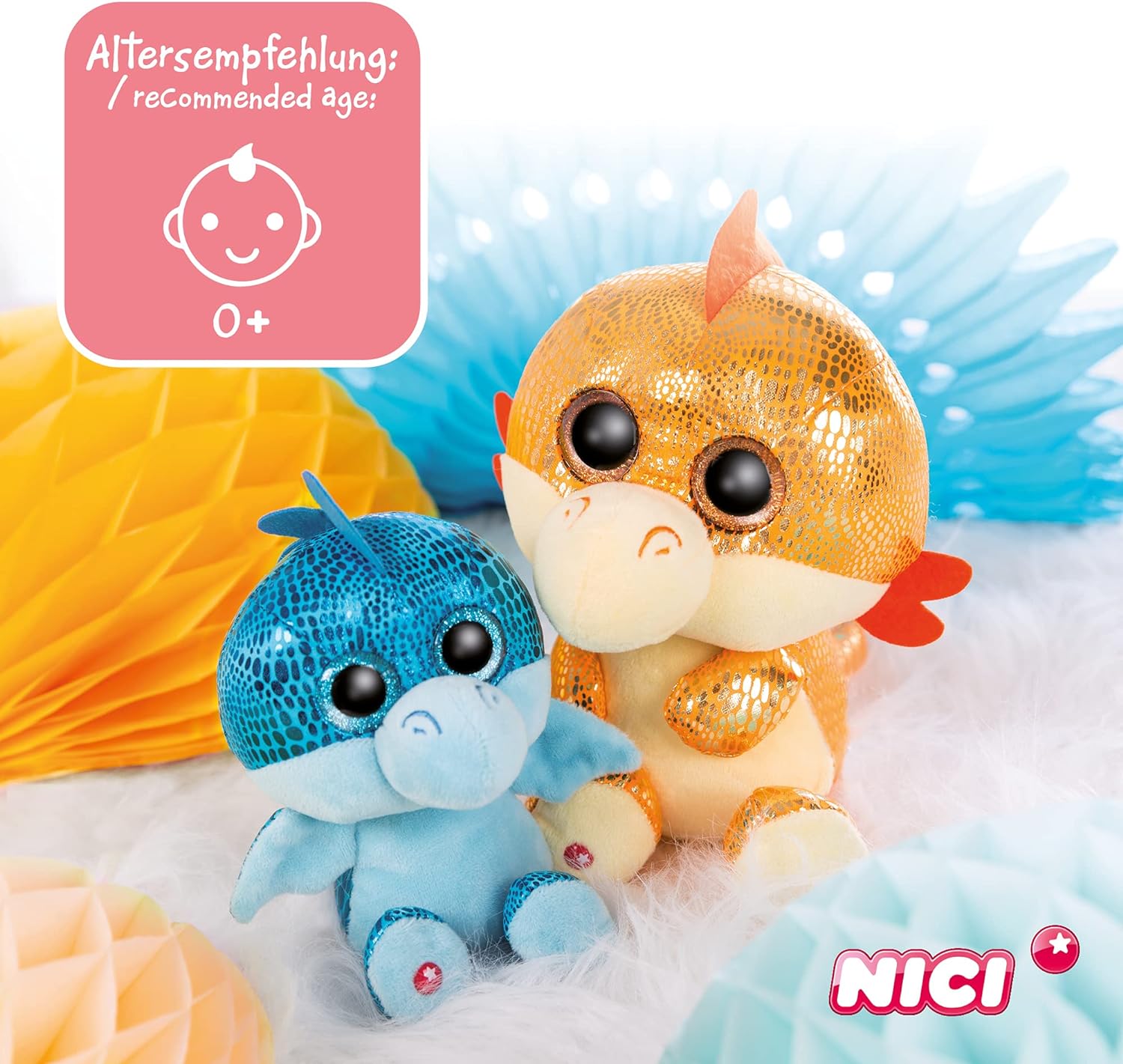 NICI 46933 Original-Glubschis Cuddly Dragon Yo 15 cm-Fluffy Soft Toys with Big Glittery Eyes-Plush Stuffed Animal for Cuddling & Playing, Orange 15 cm Orange