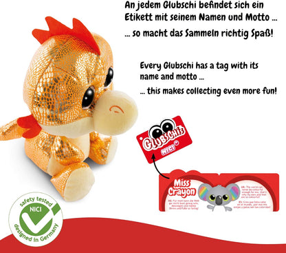 NICI 46933 Original-Glubschis Cuddly Dragon Yo 15 cm-Fluffy Soft Toys with Big Glittery Eyes-Plush Stuffed Animal for Cuddling & Playing, Orange 15 cm Orange