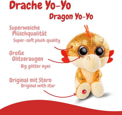 NICI 46933 Original-Glubschis Cuddly Dragon Yo 15 cm-Fluffy Soft Toys with Big Glittery Eyes-Plush Stuffed Animal for Cuddling & Playing, Orange 15 cm Orange