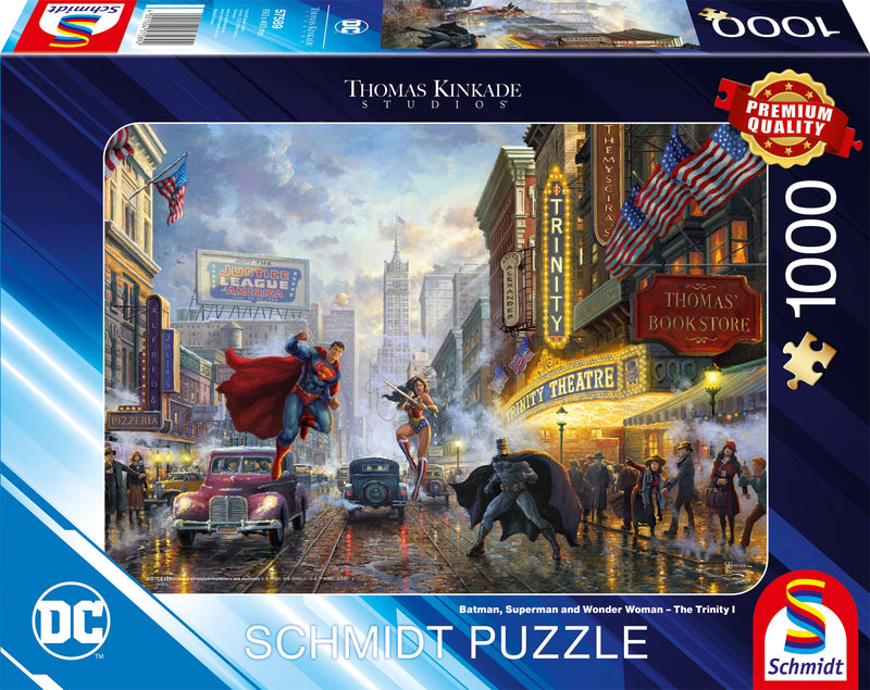 Schmidt Spiele 57589 Thomas Kinkade, Batman, Superman and Wonder Woman-Puzzle de 1000 Piezas, Floral, Multicolor, Normal (CSG57589