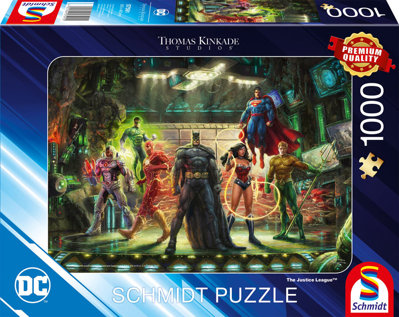 Schmidt Spiele- Liga de la Justicia Thomas Kinkade 57591 The Justice League-Puzzle de 1000 Piezas, Color Coral 1770, Normal (CSG57591