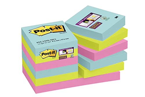 Post-It Super Sticky Notes 47.6x47.6mm 90 Sheets Cosmic Colours (Pack 12) 7100290180