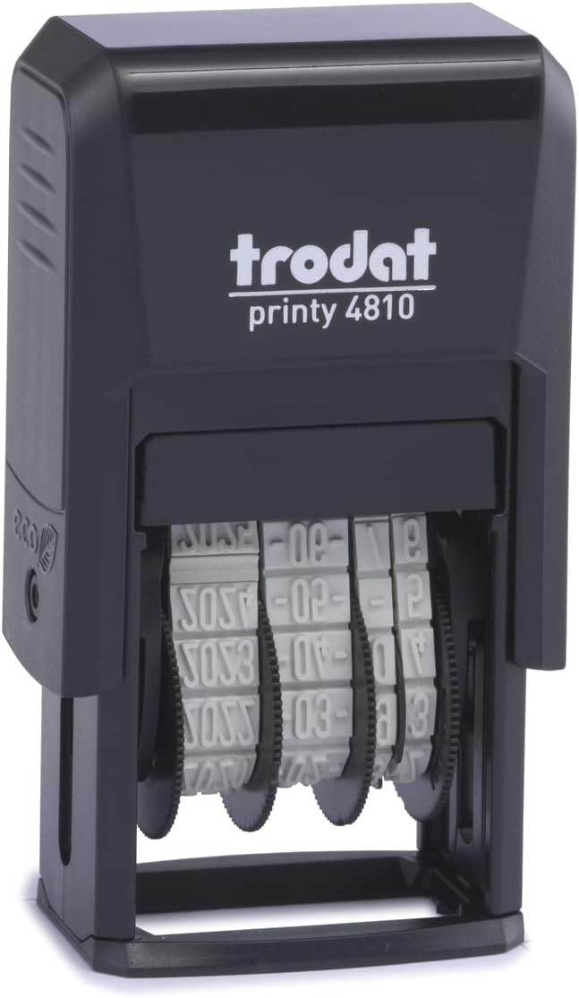 Trodat Printy 4810 Timbro Datario Autoinchiostrante Italiano, Mese in Lettere, Altezza Data 3.8 mm, Nero (Confezione da 2