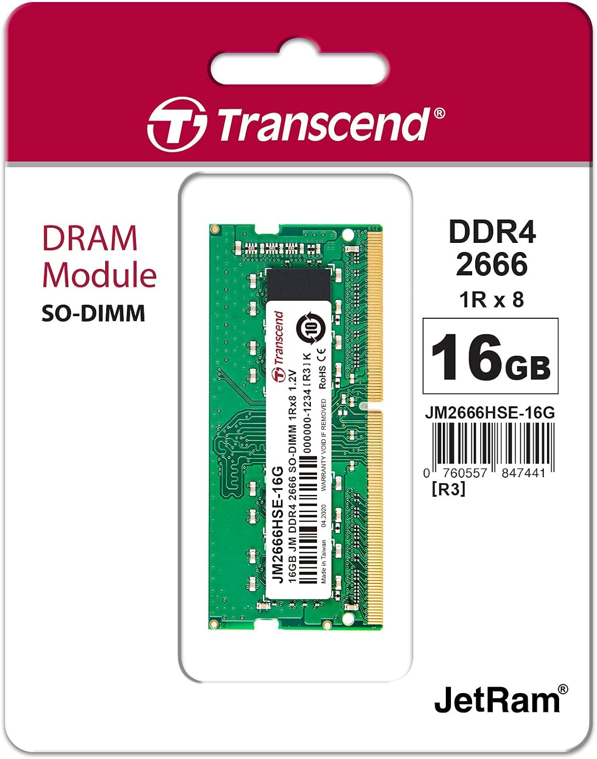 Transcend JM2666HSE-16G | DDR4-2666 Unbuffered SO-DIMM 16GB