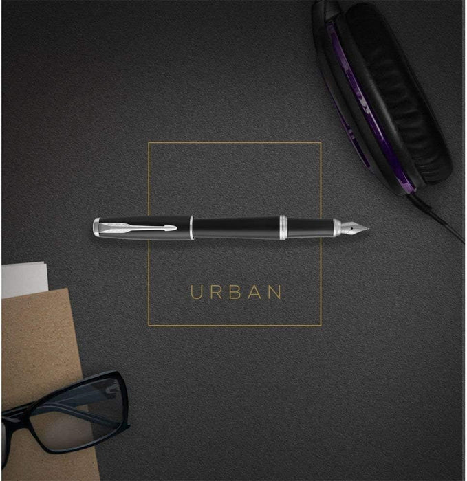 Parker Urban Duo Gift Set with Ballpoint Pen & Fountain Pen| Muted Black with Gold Trim | Blue Ink Refill & Cartridge