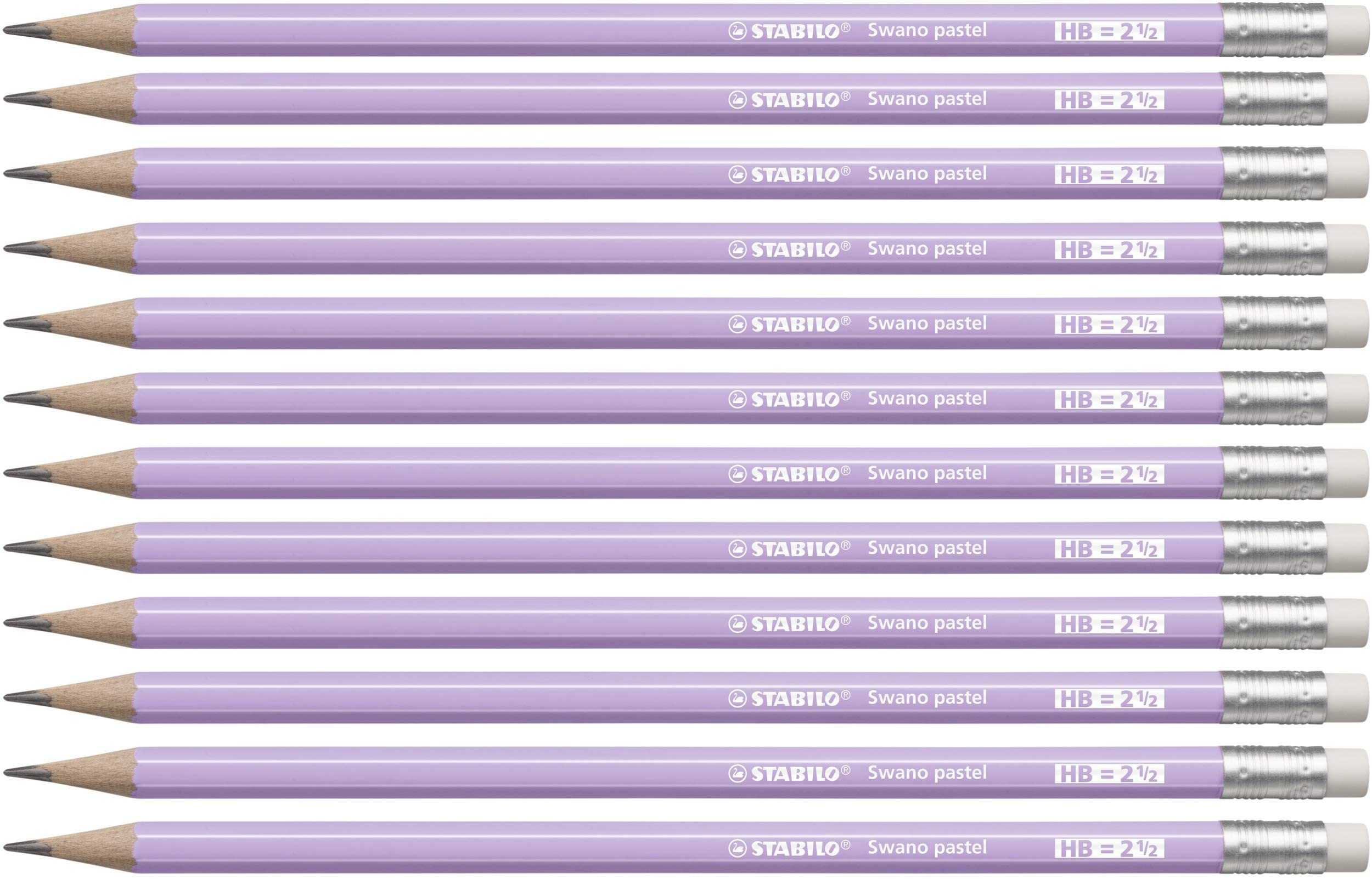 Graphite Pencil with Eraser - STABILO Swano Pastel - Pack of 12 - Lilac - HB