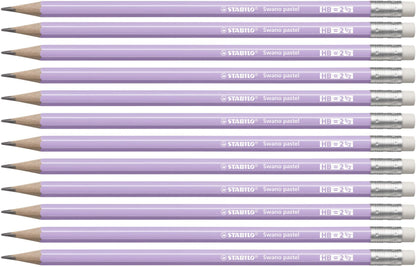 Graphite Pencil with Eraser - STABILO Swano Pastel - Pack of 12 - Lilac - HB