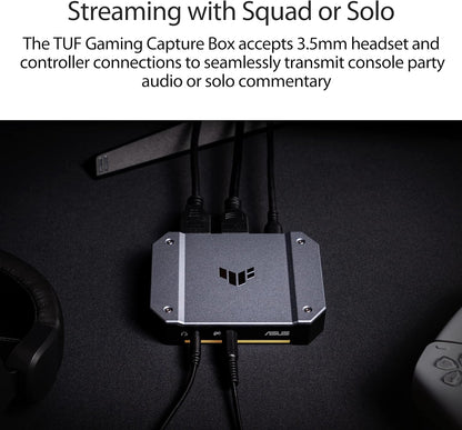 ASUS TUF Gaming Capture Card CU4K30 (4K60 HDR Passthrough, 4K30 Capture, USB C 3.2, Audio / Controller Inputs, Certified for OBS™, Ultra Low Latency, PS4 / PS4 Pro / PS5, Xbox One / Series X / S