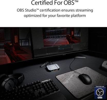ASUS TUF Gaming Capture Card CU4K30 (4K60 HDR Passthrough, 4K30 Capture, USB C 3.2, Audio / Controller Inputs, Certified for OBS™, Ultra Low Latency, PS4 / PS4 Pro / PS5, Xbox One / Series X / S