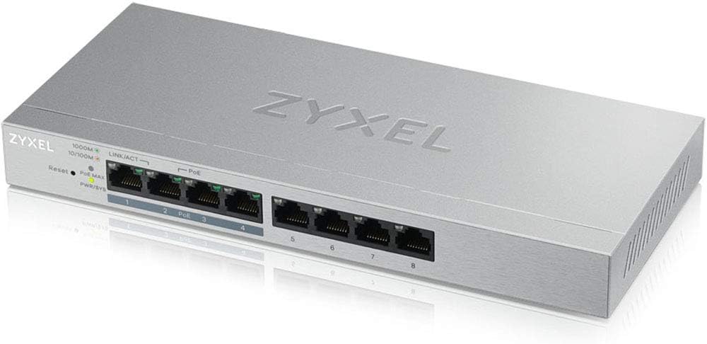 Zyxel 8-Port Gigabit Web / Smart Managed PoE+ Switch mit einem Budget von 60 Watt, Lifetime Garantie  8-Port PoE+ (60W