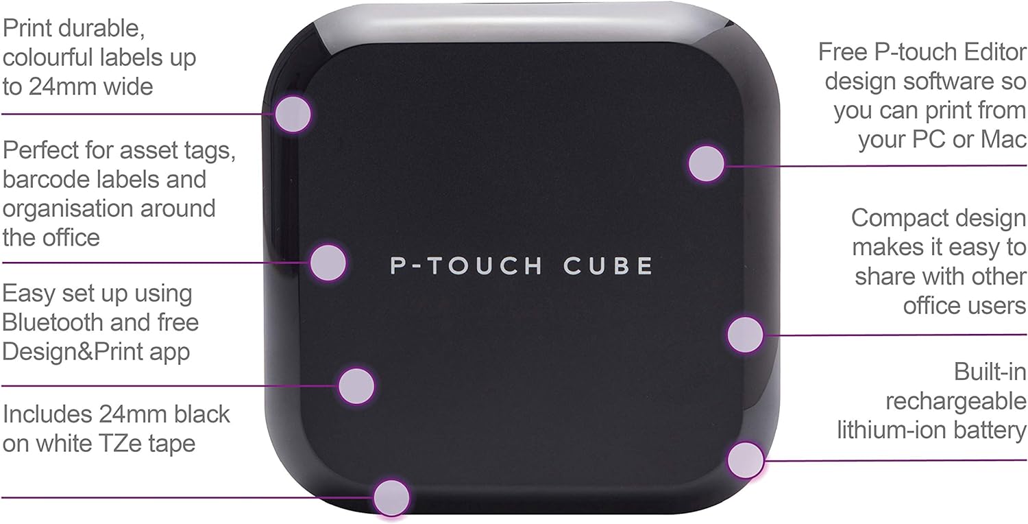 Brother PT-P710BT Label Printer | P-Touch Cube+ Labeller | Bluetooth | Desktop