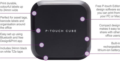 Brother PT-P710BT Label Printer | P-Touch Cube+ Labeller | Bluetooth | Desktop