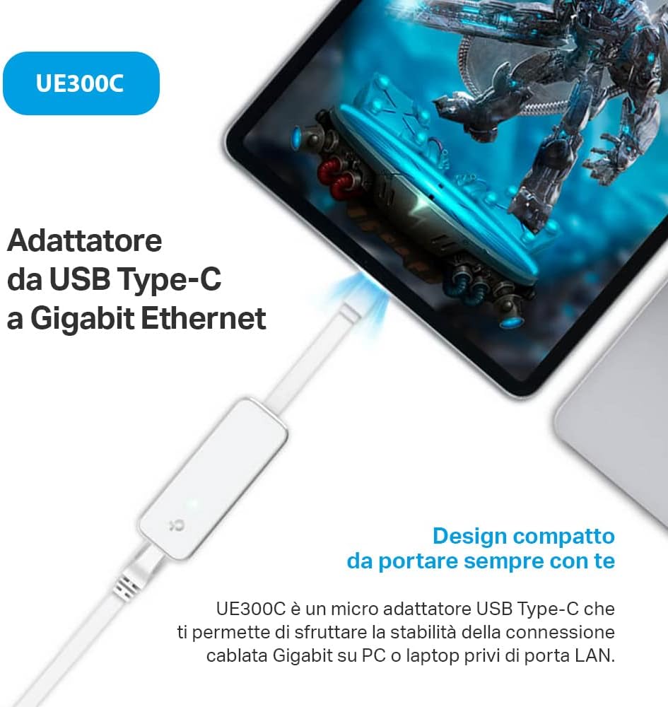 TP-Link UE300C USB-C to Ethernet Adapter, Gigabit Port 10/100/1000Mpbs, USB 3.0, Plug & Play, Ultra Compact, Compatible with Windows, MacOS, Linux, Chrome OS