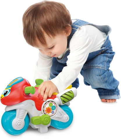 Clementoni Baby Ale Moto Mundial, Juego de Primera Infancia para niño a Partir de 10 Meses, estimula el Desarrollo Motor, el lenguaje y la comprensión de la Causa-Efecto, Fabricado en Italia, Idioma