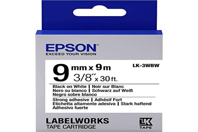 Epson LK-3WBW (9m) 9mm Label Cartridge Strong Adhesive (Black/White)