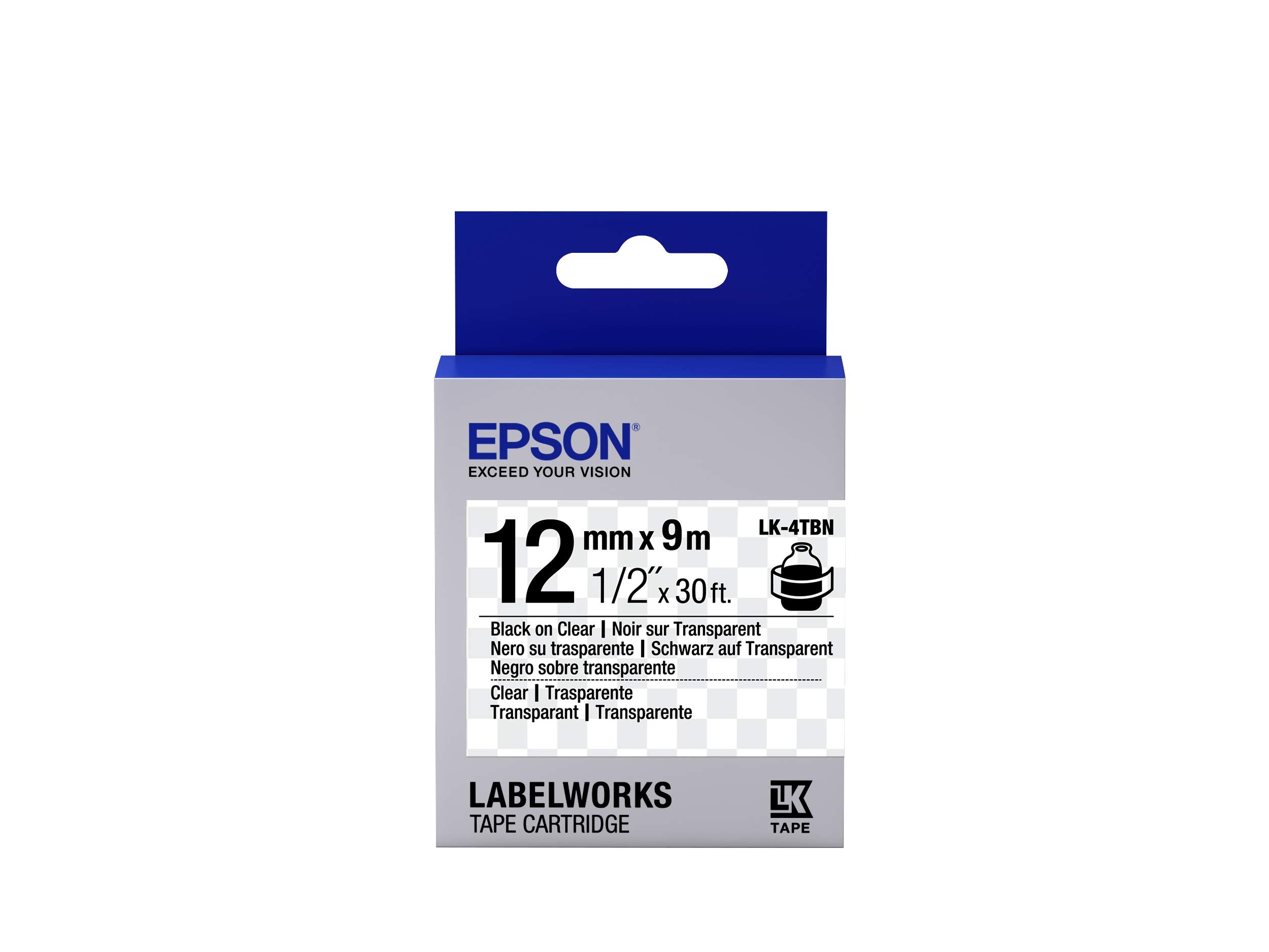 Epson LK-4TBN (12mm x 9m) Label Cartridge (Black on Transparent) for LabelWorks Label Makers