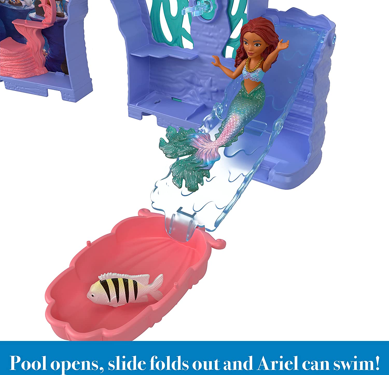 Disney “La Sirenita” Storytime Stackers La gruta de Ariel Conjunto de juego, casa de muñecas apilable con muñeca pequeña y 10 accesorios (Mattel HLX16