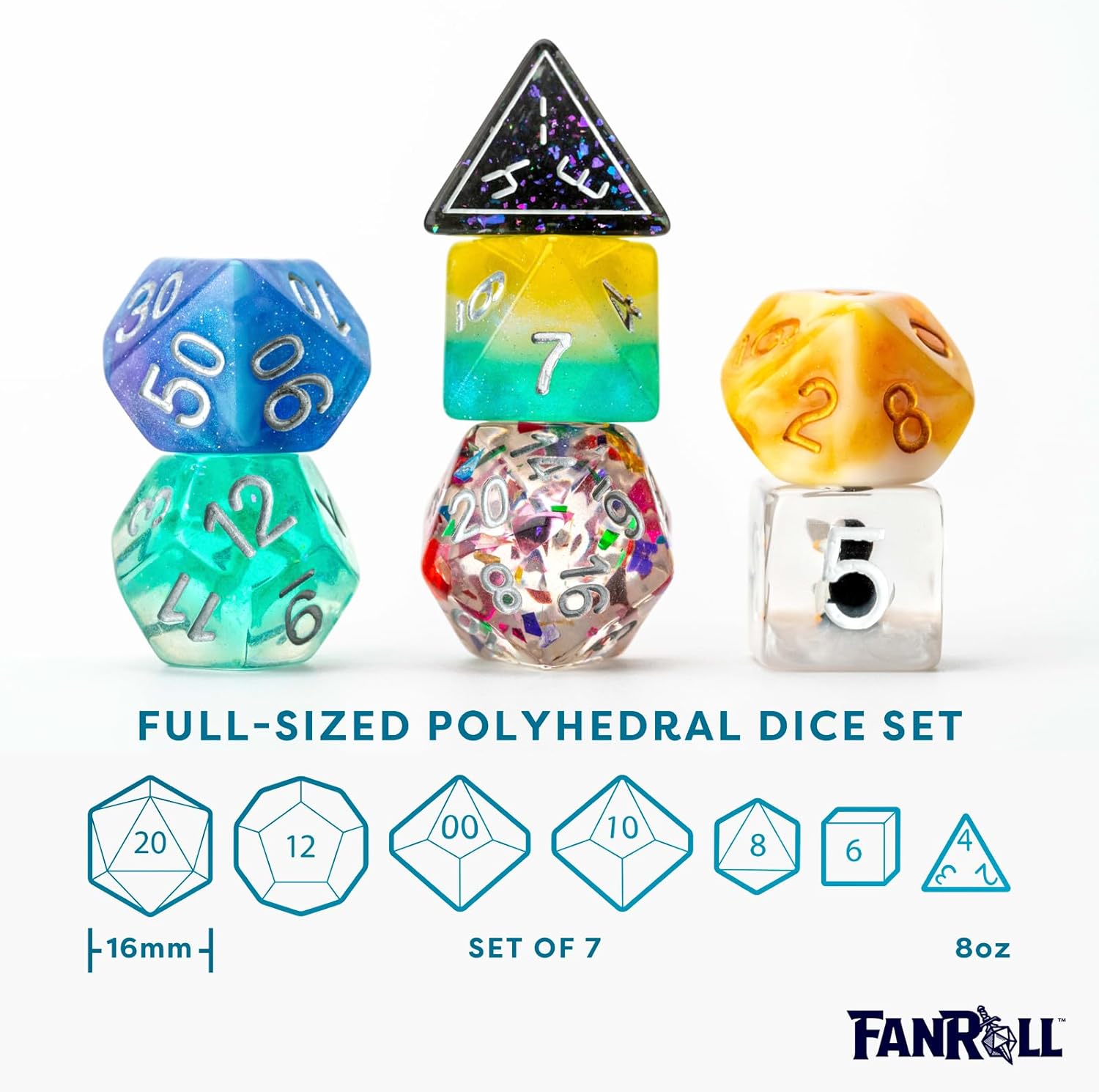 FanRoll by Metallic Dice Games Mystery Misfit Resin Polyhedral Dice Set, 7 Dice (Set of 2, 14 Dice
