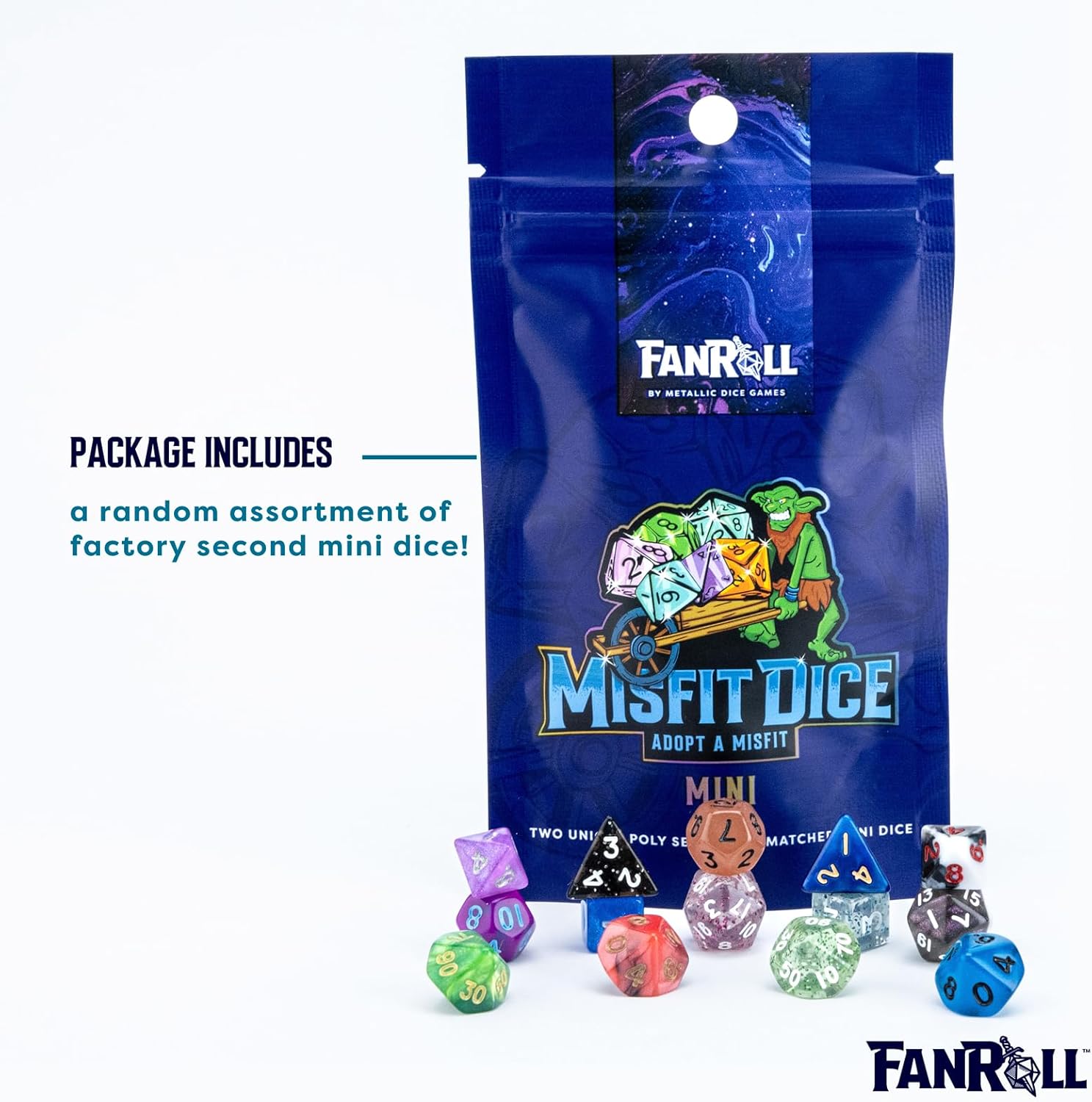 FanRoll by Metallic Dice Games Mystery Misfit Mini Polyhedral Dice (2 Set Pack, 28 Dice)