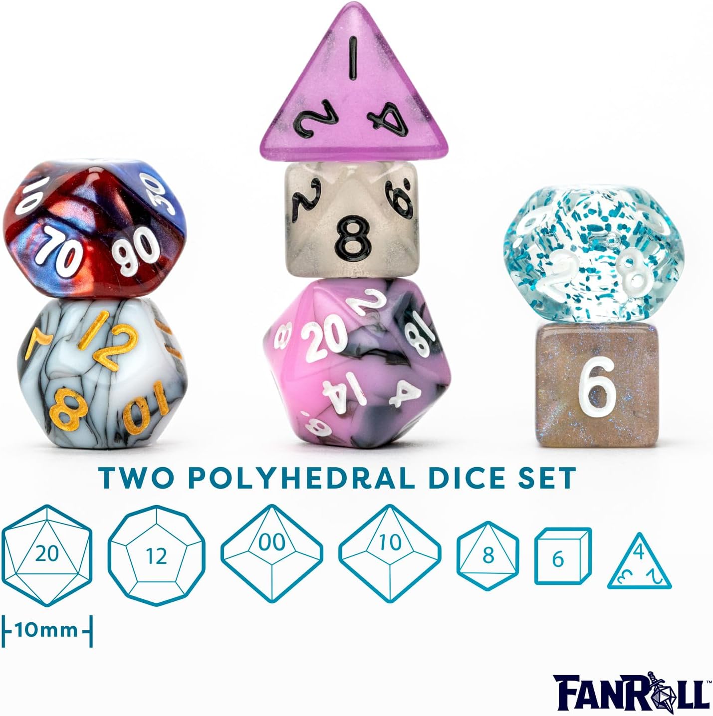 FanRoll by Metallic Dice Games Mystery Misfit Mini Polyhedral Dice (2 Set Pack, 28 Dice)