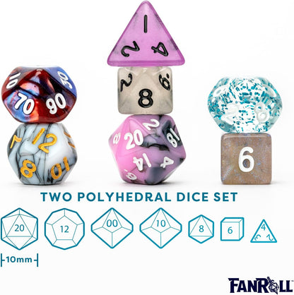 FanRoll by Metallic Dice Games Mystery Misfit Mini Polyhedral Dice (2 Set Pack, 28 Dice)