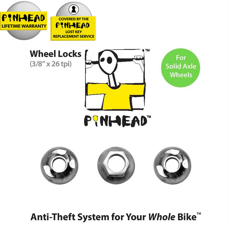Pinhead Solid Axle Locking Wheel Nuts - 3/8" x26 tpi