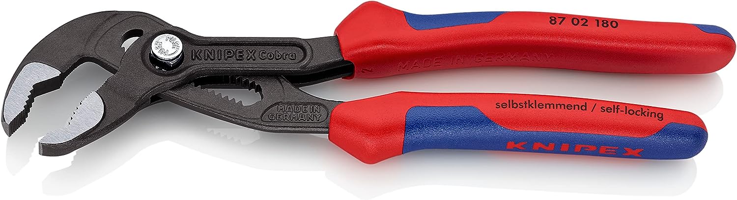 Knipex Cobra® High-Tech Water Pump Pliers grey atramentized, with multi-component grips 180 mm 87 02 180