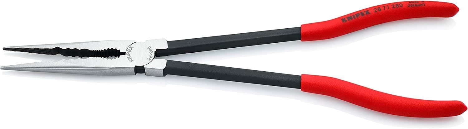 KNIPEX Long Reach Needle Nose Pliers with Transverse Profiles (280 mm) 28 71 280 & Snipe Nose Side Cutting Pliers (Stork Beak Pliers) (200 mm) 26 22 200 SB (self-Service Card/Blister