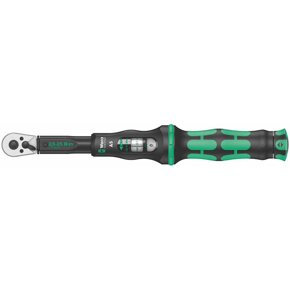 Wera Click Torque A 5 Adjustable Torque Wrench, 1/4" Square Drive, 2.5-25 Nm, 05075604001 & 8100 SA 6 Zyklop Speed Ratchet Set, 1/4" Drive, Metric, Silver, 28 Pieces - 05004016001