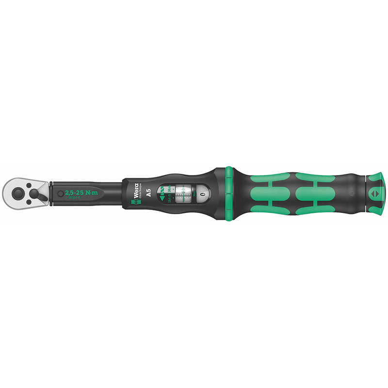 Wera Click Torque A 5 Adjustable Torque Wrench, 1/4" Square Drive, 2.5-25 Nm, 05075604001 & 8100 SA 6 Zyklop Speed Ratchet Set, 1/4" Drive, Metric, Silver, 28 Pieces - 05004016001
