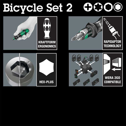 Wera Unisex's Bicycle 2, Kraftform Kompakt Interchangeable Screwdriver Set 05004171001 Universal Tool 13 Pieces, Black, 13pc