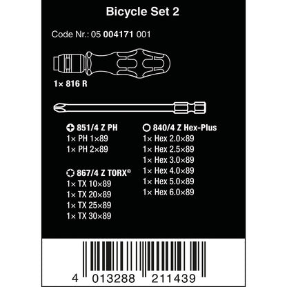 Wera Unisex's Bicycle 2, Kraftform Kompakt Interchangeable Screwdriver Set 05004171001 Universal Tool 13 Pieces, Black, 13pc
