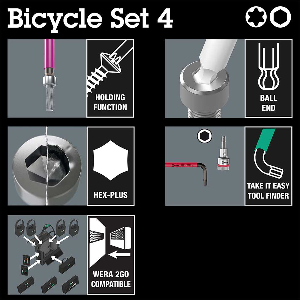 Wera 05004173001 Bicycle Set 4, Fahrrad Winkelschlüssel Satz, 9-teilig