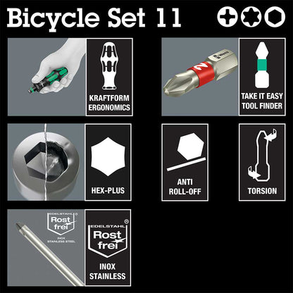 Bicycle set 11, Stubby screwdriver with bit magazine, 7 pieces