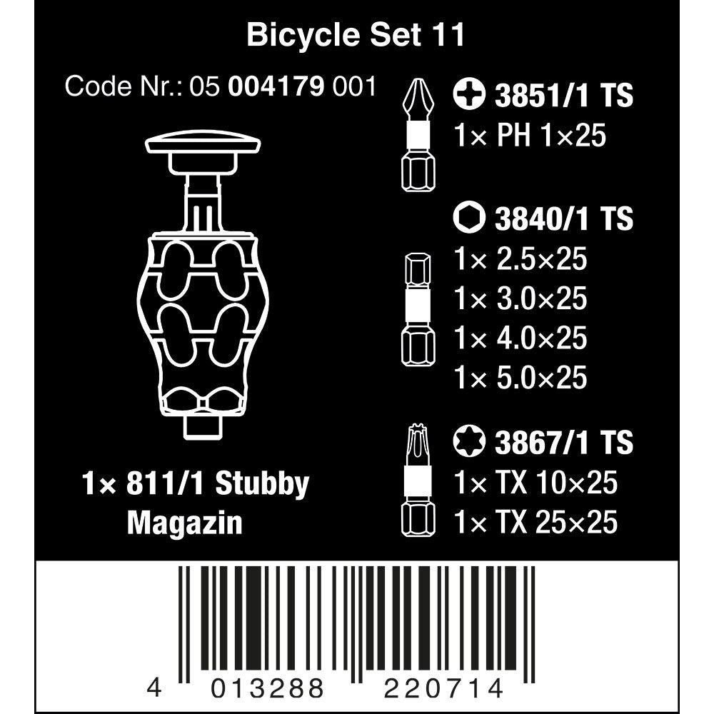 Bicycle set 11, Stubby screwdriver with bit magazine, 7 pieces
