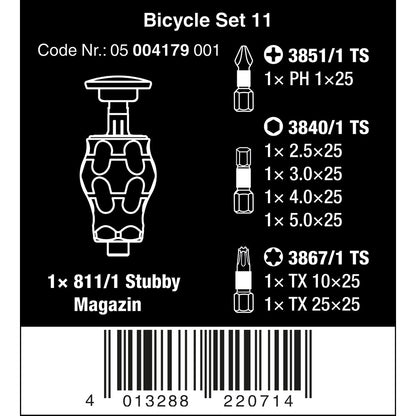 Bicycle set 11, Stubby screwdriver with bit magazine, 7 pieces