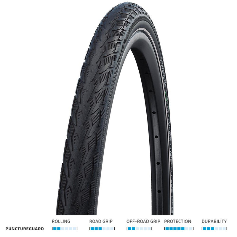 Schwalbe Delta Cruiser Plus PunctureGuard TwinSkin Green Compound Tyre, Black/Reflective, 37-622 (700x35C