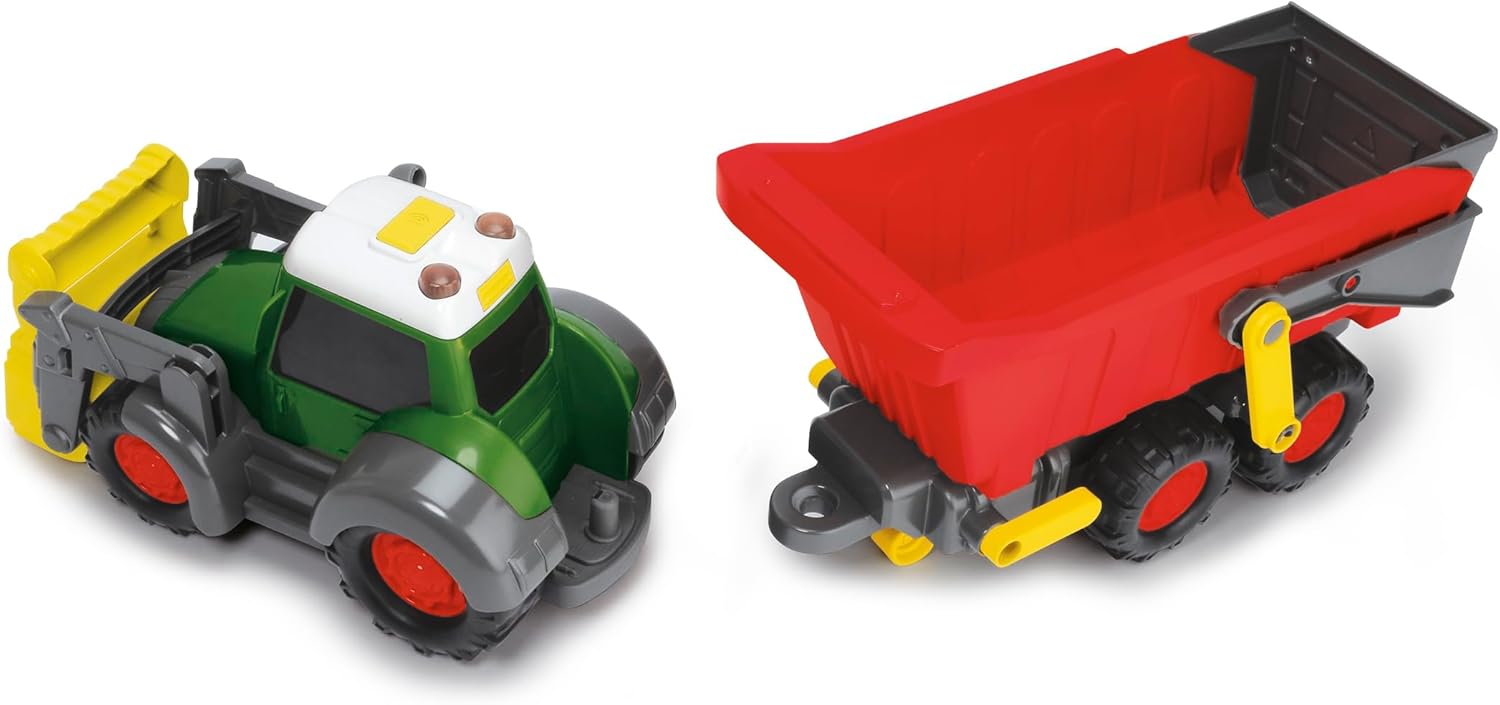 Dickie Toys - Happy Farm Trailer, Fendt Speelgoedtractor met hanger, licht en geluidseffecten, 65 cm, meerkleurig
