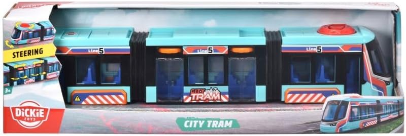 Dickie- Tranvía Urbano Siemens, Vehículo de Juguete 41cm, Gran Tranvía con Ruedas, Maqueta, Control de Dirección y Apertura de Puertas, A Partir de 3 Años (203747016