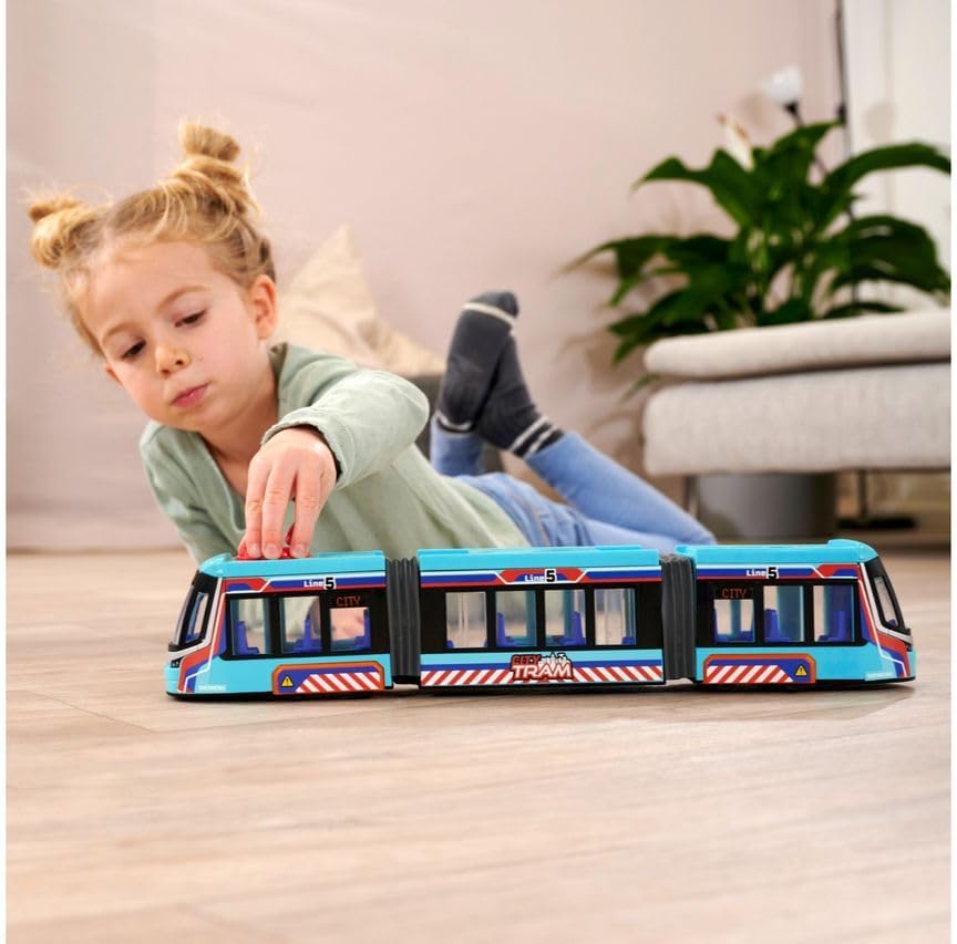 Dickie- Tranvía Urbano Siemens, Vehículo de Juguete 41cm, Gran Tranvía con Ruedas, Maqueta, Control de Dirección y Apertura de Puertas, A Partir de 3 Años (203747016